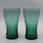 Set Of 2 Vintage Dark Green Coca Cola Tumblers Glasses 16 Oz.