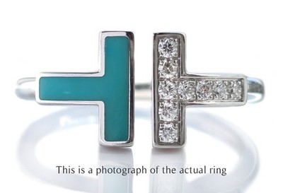 Tiffany & Co Türkis Diamant 18 Karat Weißgold T Draht Ring