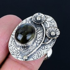 Fascinating Labradorite Gemstone 925 Sterling Silver Jewelry Ring Size Adj.