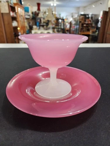 Carder Steuben Art Deco Roseline and Alabaster Sherbet and Underplate