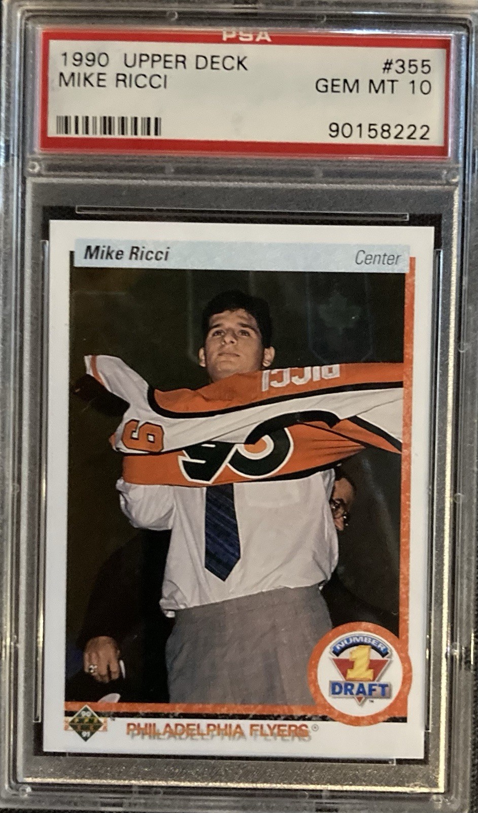 Mike Ricci 1990 Upper Deck #355 Rookie Card PSA 10 Flyers Legend Pop 45