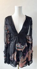 Stunning FreePeople Etherial Black + Pink Floral Flutter Sleeve Mini Dress Sz S