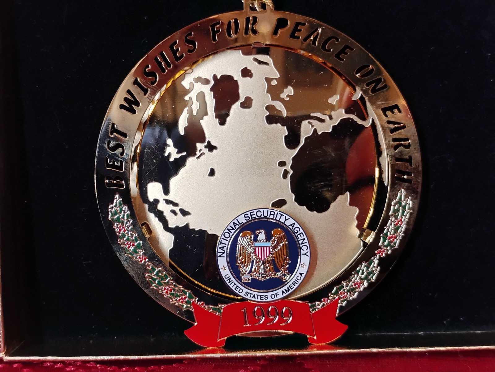 NSA National Security Agency 1999 Christmas Ornament Best Wishes For Peace w Box
