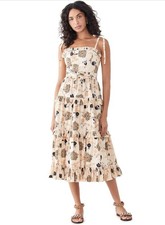 $425 ULLA JOHNSON "Lune" Floral Print Pleated Tiered Maxi Dress - Daisy - M