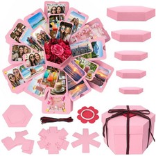 Explosion Gift Box, Surprise Picture Love Box Pink Exploding Photo Album with...