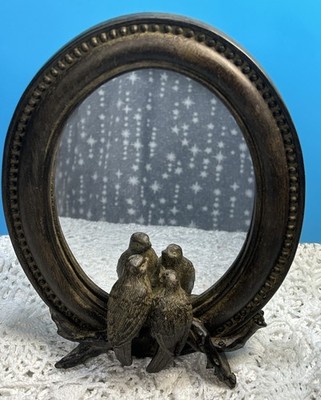 Love Birds Resin Table Top Dresser Vanity Mirror 8.5  Oval Beautful Piece  
