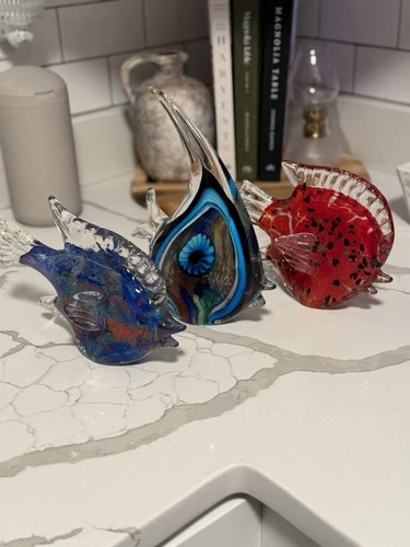 Vintage Murano Style Hand Blown Art Glass Fish Figurines Lot Of 3