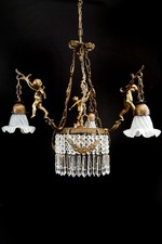 Art Nouveau chandelier Ceiling Light brass cherub Angel Putto , refurb  restored