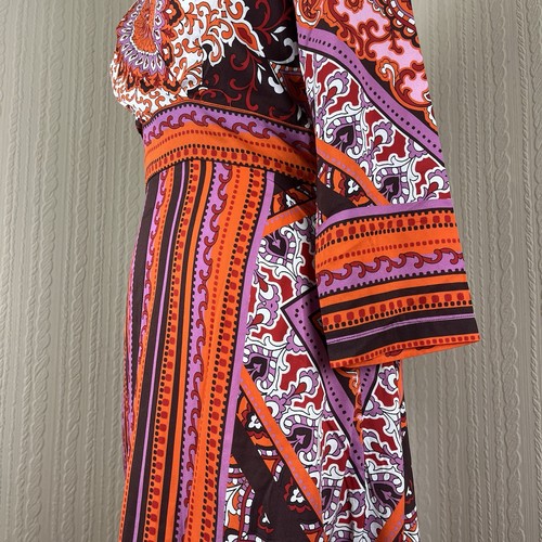 CHARLOTTE SPARRE Elisa Orange Printed Square Dress Midi Silk Small NWOT Boho - Picture 9 of 18
