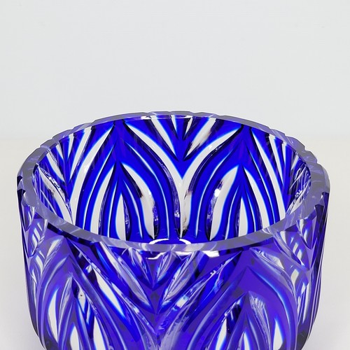 Vintage Czech Bohemian Cobalt Blue Cut To Clear Crystal Bowl - Picture 4 of 7
