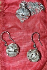 Silver Filigree Orb Earring And Pendant Set On 400mm Chain