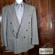 Bachrach Blazer Jacket Mens 46L Gray Herringbone Double Breasted Canada Wool