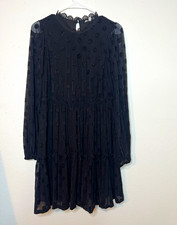 Women's Black Sheer Polka Dot Lace Mini Dress S Long Sleeve Lace Neck