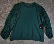 NWT Simply Vera Vera Wang Cozy Ruched-Sleeve Top Women's L Dark Teal