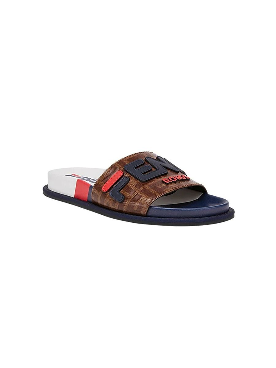 NIB NEW Fendi Mania blue red brown logo rubber slide sandals NIB NEW Fendi Mania blue red brown logo rubber slide sandals