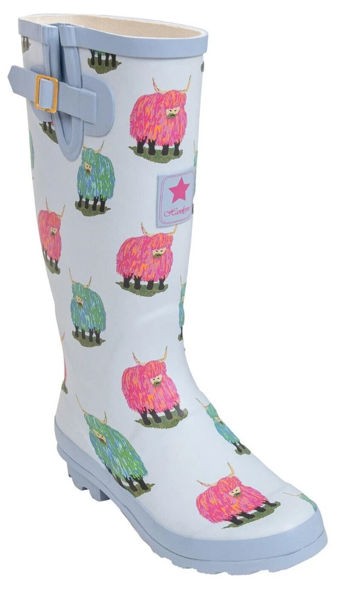 Cow print top rubber boots