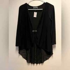 Tango Mango Short Jacket Hi-Low Sheer Lower Back Clasp Front Black Size M
