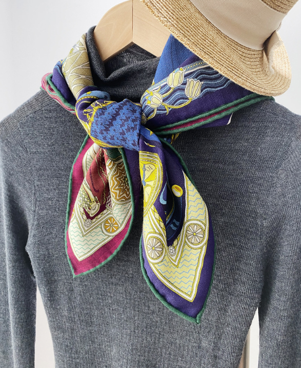 70% Cashmere 30% Silk Yellow Watch Print Double Face Shawl Scarf 27 Inches