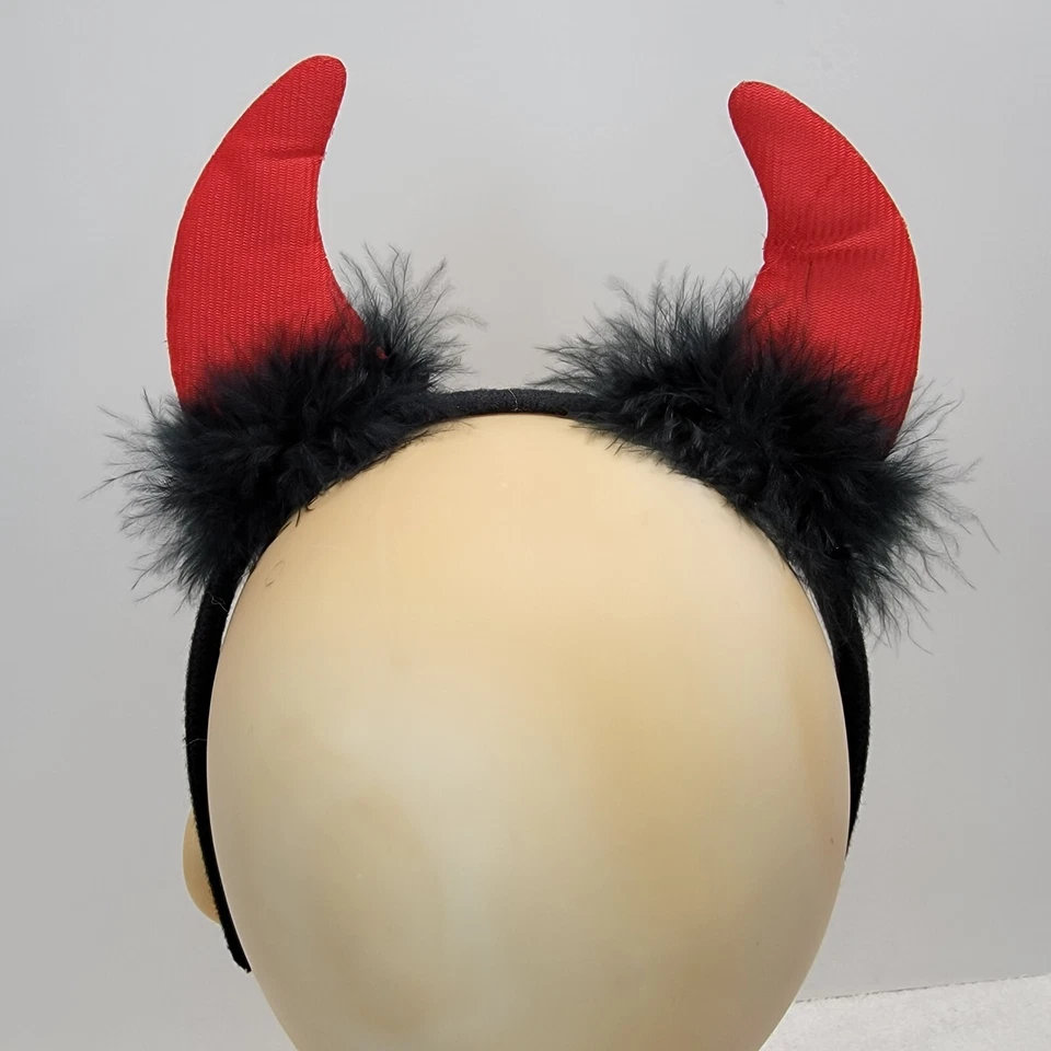 Red Devil Horns / Cat Ears Headband Feathers and Glitter Black and Red Cosplay - Изображение 4 из 4