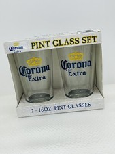 Corona Extra (2) 16 Oz Pint Glass Set in ORIGINAL BOX Made In USA NEW