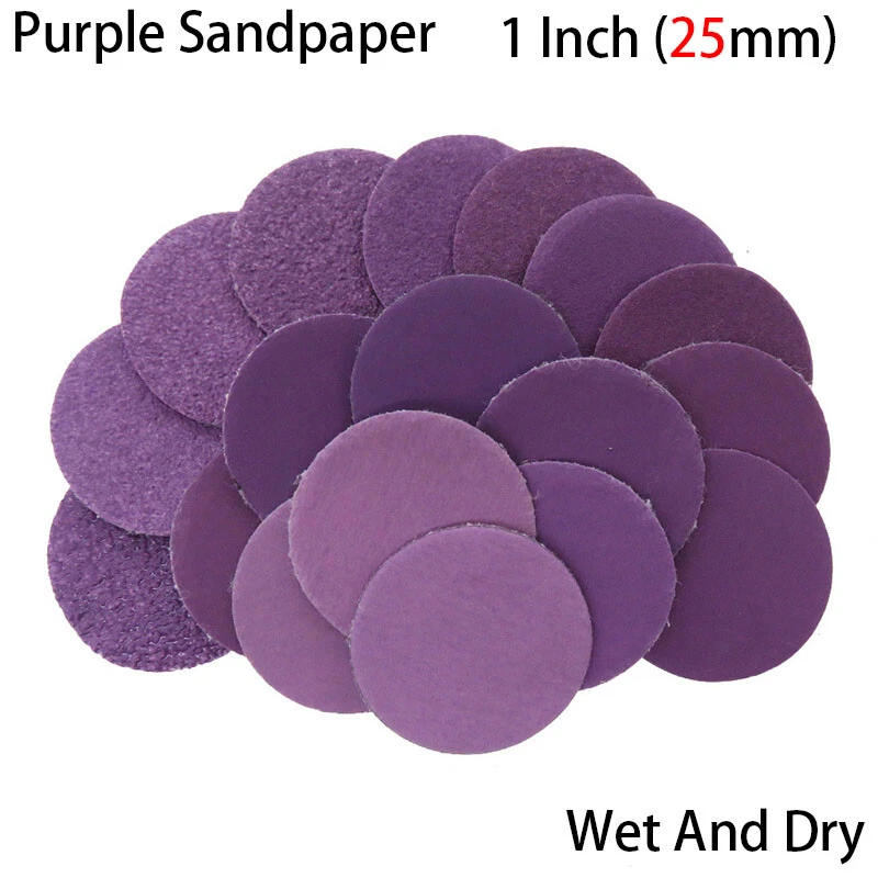 1 Inch 25mm Flocking Purple Sandpaper Disc Hook Loop 60 10000 Grit Wet And Dry