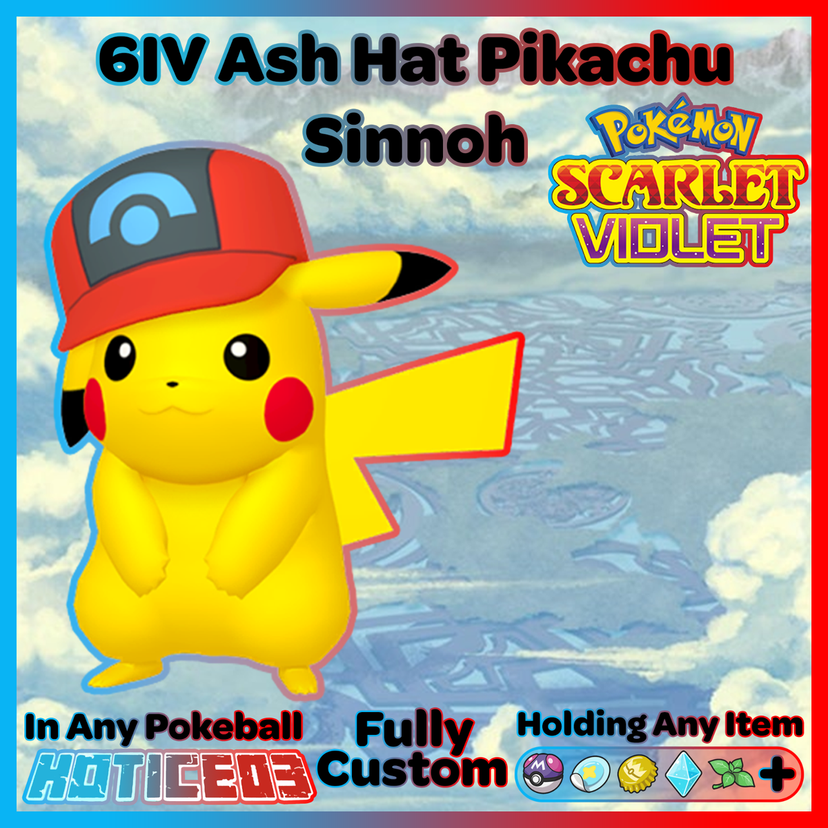 Ash Hat Pikachu 6IV Sinnoh Hat Pokemon Scarlet Violet 🚀 Fast