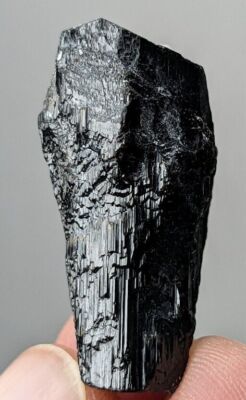 Natural rare unusually etched Black Tourmaline crystal with bizarre structure 