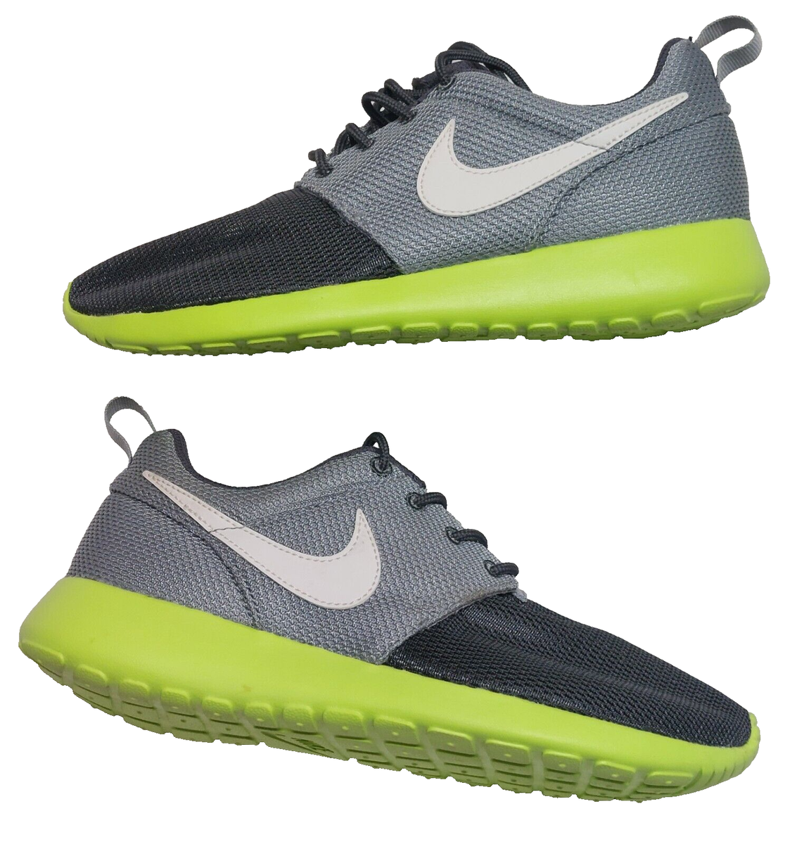 Kids NIKE Roshe Run Light/Dark Grey Lime Green Sneakers Youth Size