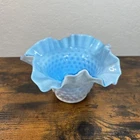 Vintage Fenton Milk Cased Glass Hobnail Opaque Turquoise Ruffled Candy Dish