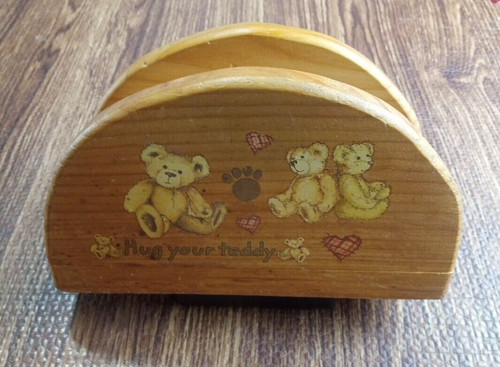 Wooden Napkin Holder/Letter Holder Handmade HUG YOUR TEDDY BEAR Vintage