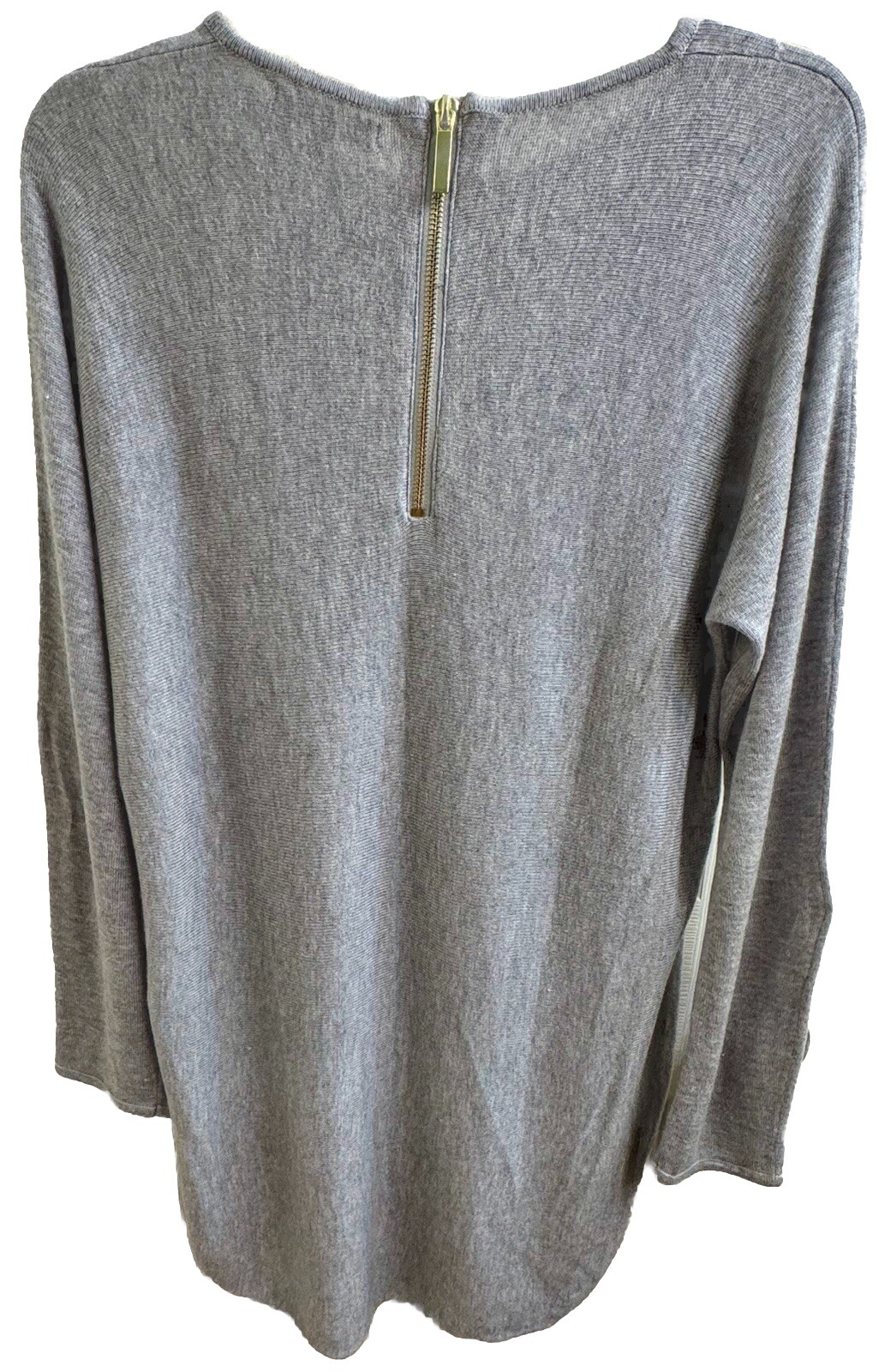 JOAN VASS STUDIO Size (L)  Cashmere Blend Tunic Sweater Heather Gray Back Zipper