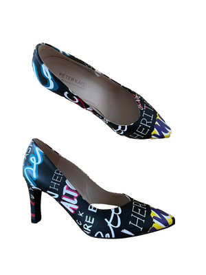Graffiti Print Peter Kaiser Leather Stiletto Pumps Women High Heels Size EU 37,5