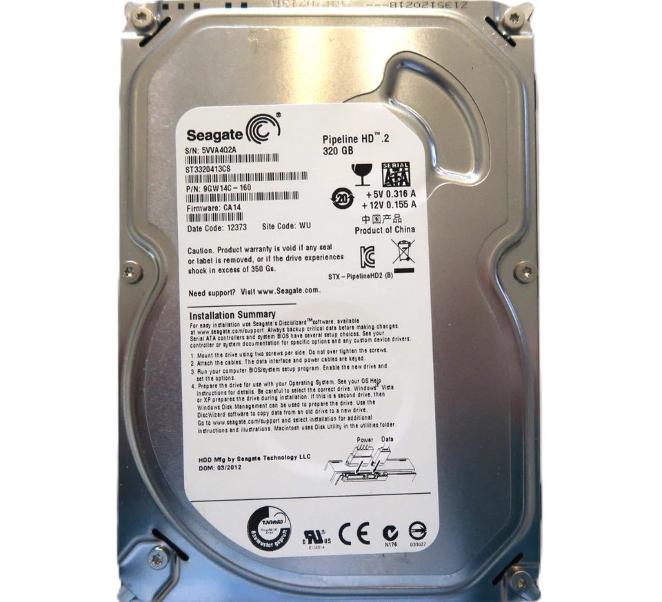 Seagate ST3320413CS 9GW14C-160 CA14 (5VV) WU China 320gb 3.5" Sata HDD 2012 - Image 2 of 4
