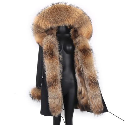 Winter Natural Raccoon Fur Parka With 