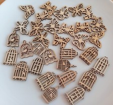 Job Lot of  40 Wood Laser Cut Embellishments Bird Cage Cabochon 3-3.5cm 