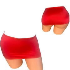 Micro mini skirt pull on exotic dancewear bikini coverup red spandex satin