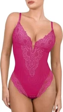 Popilush Lace Shapewear Bodysuit Tummy Control Corset Tops V Neck Sleeveless -XL