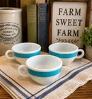 Vintage Corning Milk Glass Teal Band Coffee Cups Set of 3
