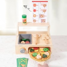 Wooden Pizza Toy Play Food Set for 3 4 5 6 Year Old Portability Interactive