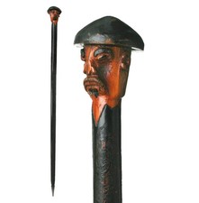 Antique Folk Art Walking Stick of a Carved Head of a Man