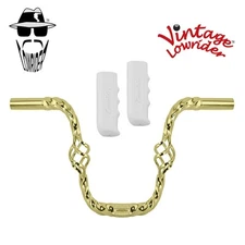 Lowrider Cage Twisted 9" 25.4mm Handlebar Gold W/Logo120mm Grips White