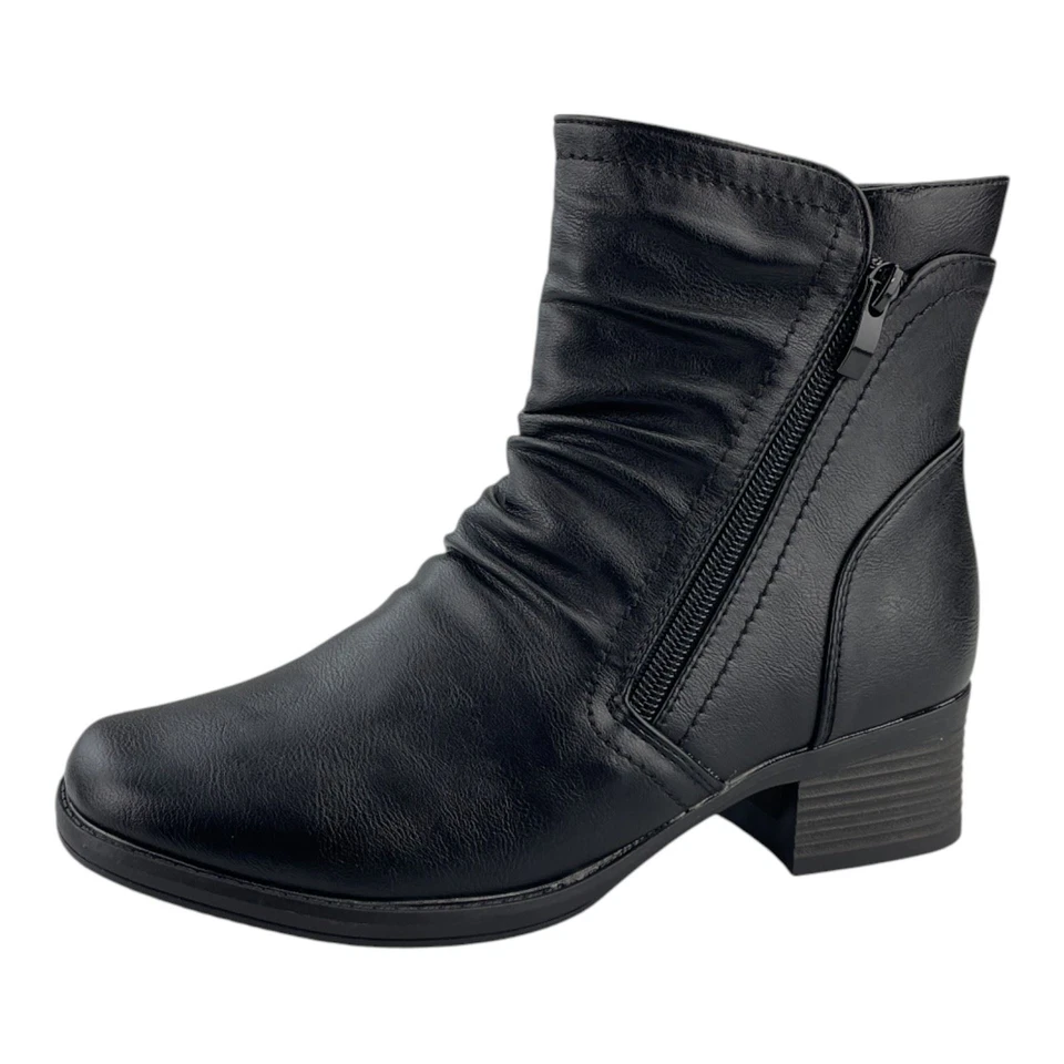 DVINA Damen Stiefel Boots Winterstiefel Gefüttert Blockabsatz Stiefeletten Leder-Optik