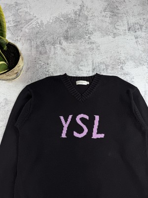 Vintage 90s Yves Saint Laurent YSL Knit Black V-Neck Sweatshirt