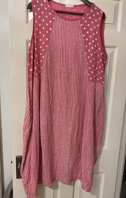 Italy Moda fashion long cotton dress Pink/white, striped/spotted, one size 12-18