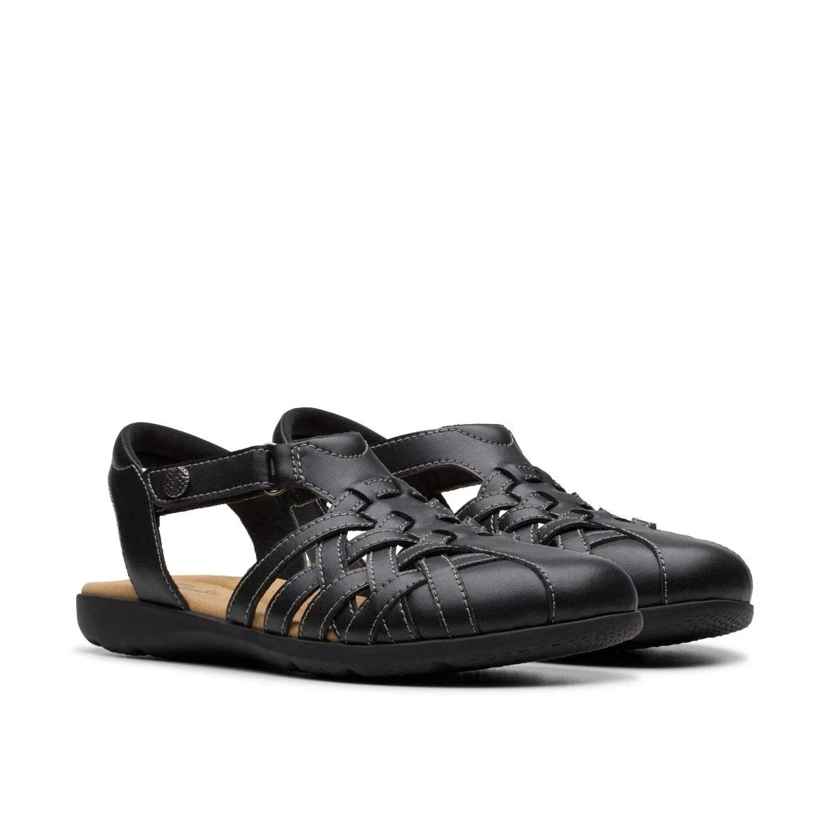 Clarks Collection Fisherman Leather Sandals Elizabelle Mia Black 6/M New