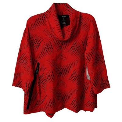 NEW Ali Miles Red Black Abstract Dot Print Cowl Neck Poncho Top 3X