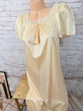 Vintage Nightgown Prairie Modest Nude Light Peach Gown Bell Sleeve Nylon Lace