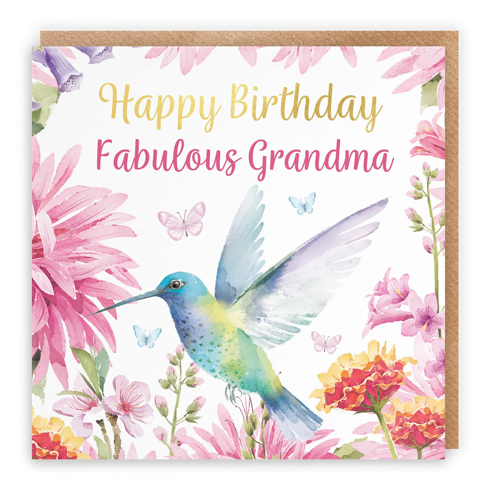 Grandma Birthday Card Hummingbird Gold Foil Milo's Gallery