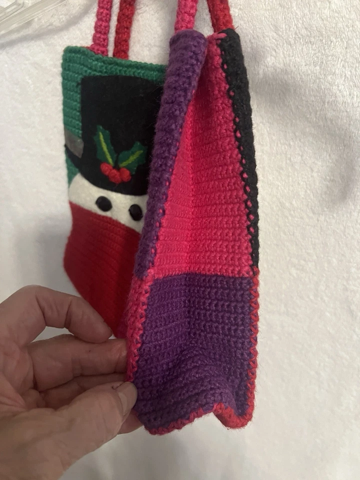 NUEVO CON ETIQUETAS DE COLECCIÓN AÑOS 90 Michael Simon Muñeco de Nieve Navidad Vacaciones Cartera Bolso Bordado Tejido Foto 4 de 4