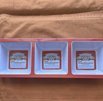 Budweiser King of Beers Three Section Snack Serving Party Tray Dish Melamine